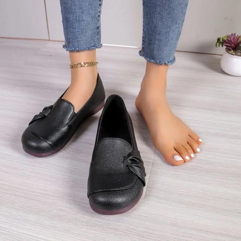 Women Loafers Flat Shoes Women Comfort Non-slip Soft Oxford Solid Color Mom's Shoes New Fashion Leather Flat Footwear Shoes