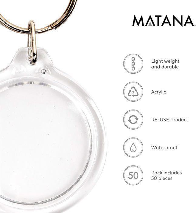 50 Porte-clés à insert photo vierge transparent - MATANA - Porte-clés vides, double face pour étiquettes personnalisées - 4,5 cm