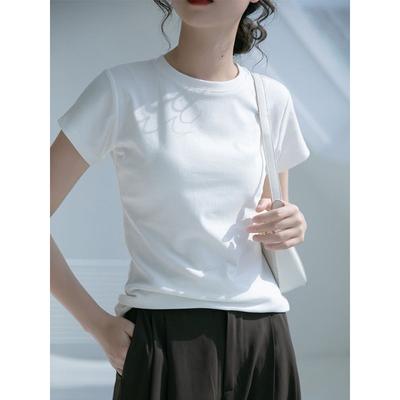 Camiseta Lisa de Manga Corta para Mujer Básica Cuello Redondo Casual Ajustada para Uso Diario