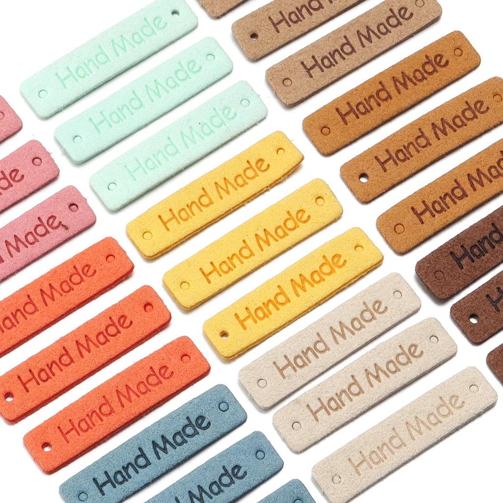 20pcs 1*4cm Handmade PU Leather Tags Color Sewing Labels For Bag Needlework Decoration DIY Hats Bags Garment Accessories