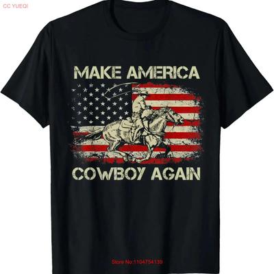 Vintage Western Rodeo USA Flag Makes America A Cowboy Again T Shirt Vintage Washed Unisex Designer Clothes Fashion Stylish Soft