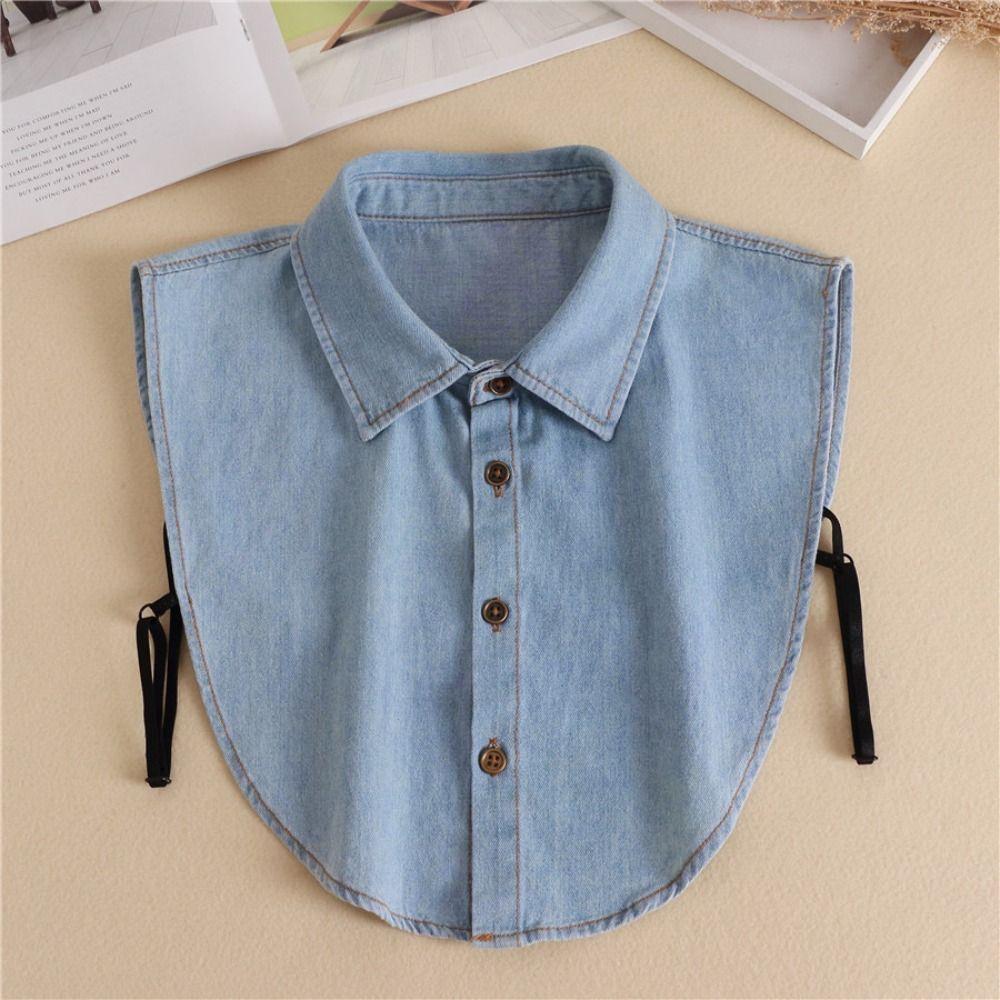 Black Lapel Half Shirt Detachable Adjustable Neckline Elegant Denim Fake Collar  Women