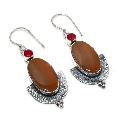 Natuurlijke Mookaiet, Granaat Edelsteen 925 Sterling Zilveren Oorbel 2.29" Z5f82