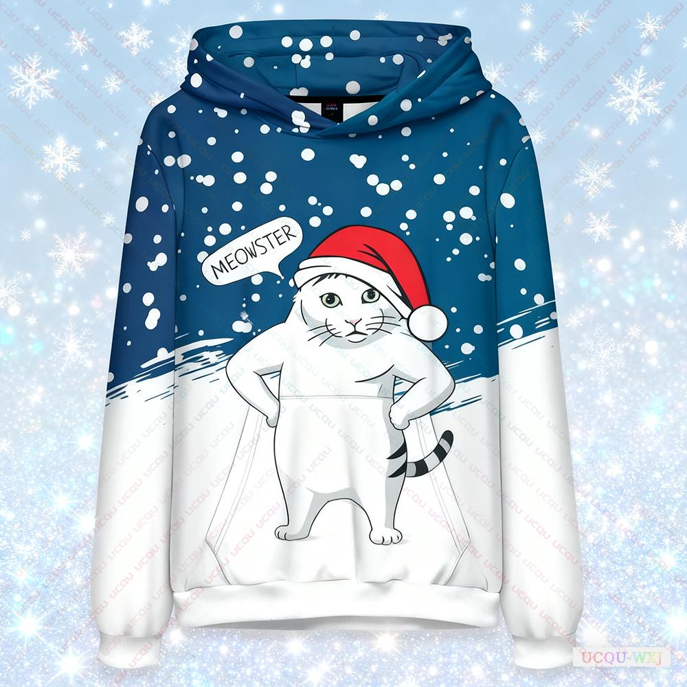 Sweatshirt Christmas Cat Pattern Print Holiday Party Sweatshirt Fashionable Stylish Wear