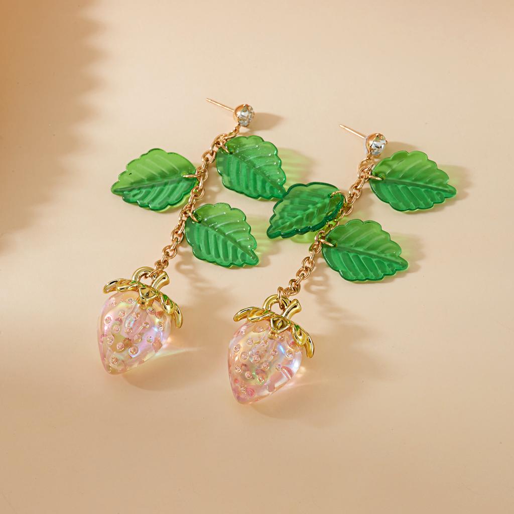 Sweet Cute 3D Resin Raspberry Drop Earrings for Women Enamel Green Leaves Red Strawberry Earring Girls Daily Wear Jewelry Gift