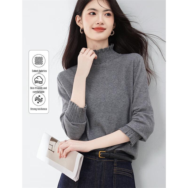 Women s 2025 A/W Half-High Collar Ruffled Knit Sweater One Size