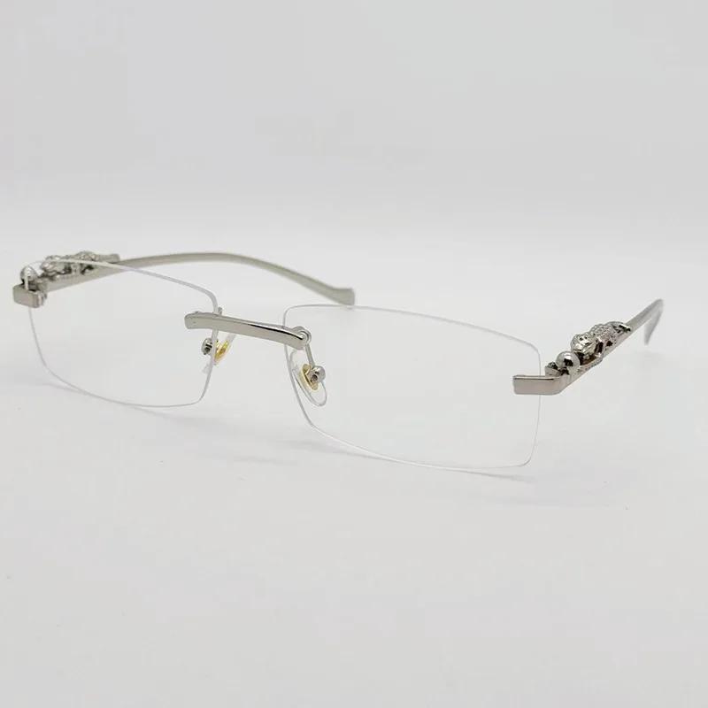 Rimless Glasses Frame Women Men Fashion Cheetah Decoration Business Cool Eyeglasses Frames