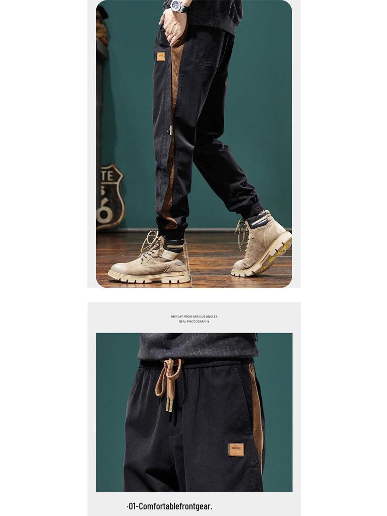 Men's Patchwork Color Block Casual Slim Fit Harem Pants - Spring/Autumn Trendy American Workwear.
