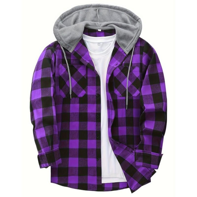 Men's Fall-Design Hooded Checkered Sweatshirt, Flannel Hoodie
