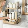 Stylish Wood Countertop Shelf With Open Storage Design For Makeup And Skincare Products