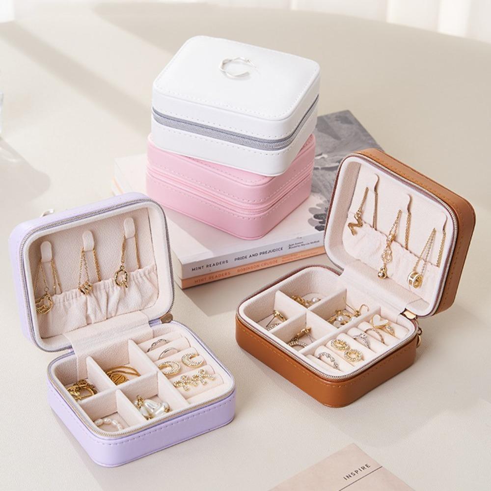 Zipper Earring Ring Holder Case Solid Color Jewelry Case Portable Jewelry Storage Box  Travel