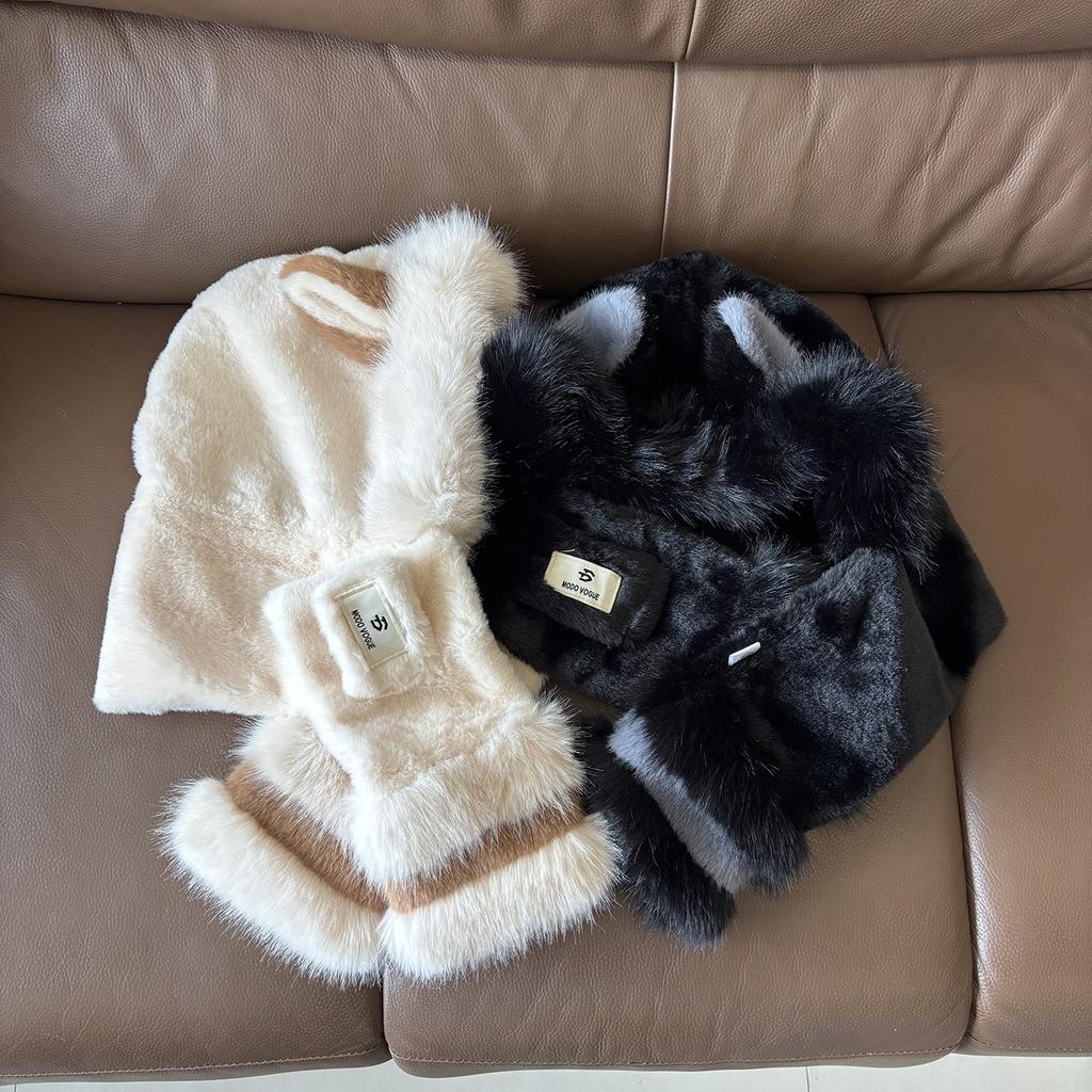 Winter Cute Plush Thermal Ear Hat Cute Fox Ears Plush Hat Outdoor Thickened Integrated Hat