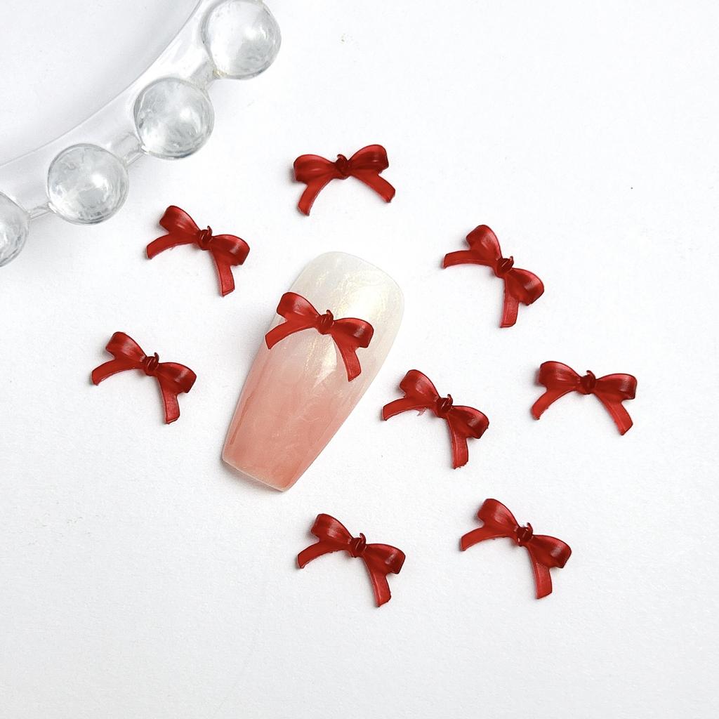 Burgundy Bowknot Internet Celebrity Hot-Selling Solid Color Mini Red 3D Hollow Bow Tie Cartoon Resin Nail Art Accessories