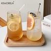  1/2PCS Vertical Striped Glass With Lid and Straw Vertical Stripes - Suitable For Coffee Milk Juice Whiskey Soda Cups