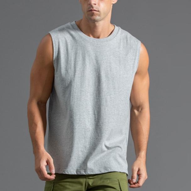 Ärmelloses T-Shirt aus Baumwolle für Herren, Sportweste, locker, bequem, Fitness, einfarbig, Herren-Weste, T-Shirt