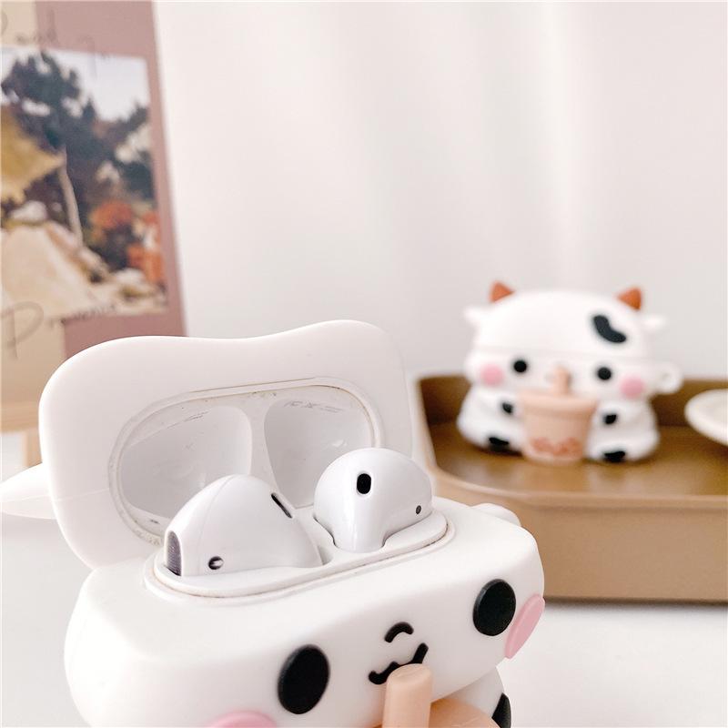 Milk Tea Cow AirPods Pro2/3 Generation Apple Bluetooth Wireless Headset Cover Creative Cute Soft Rubber Shell