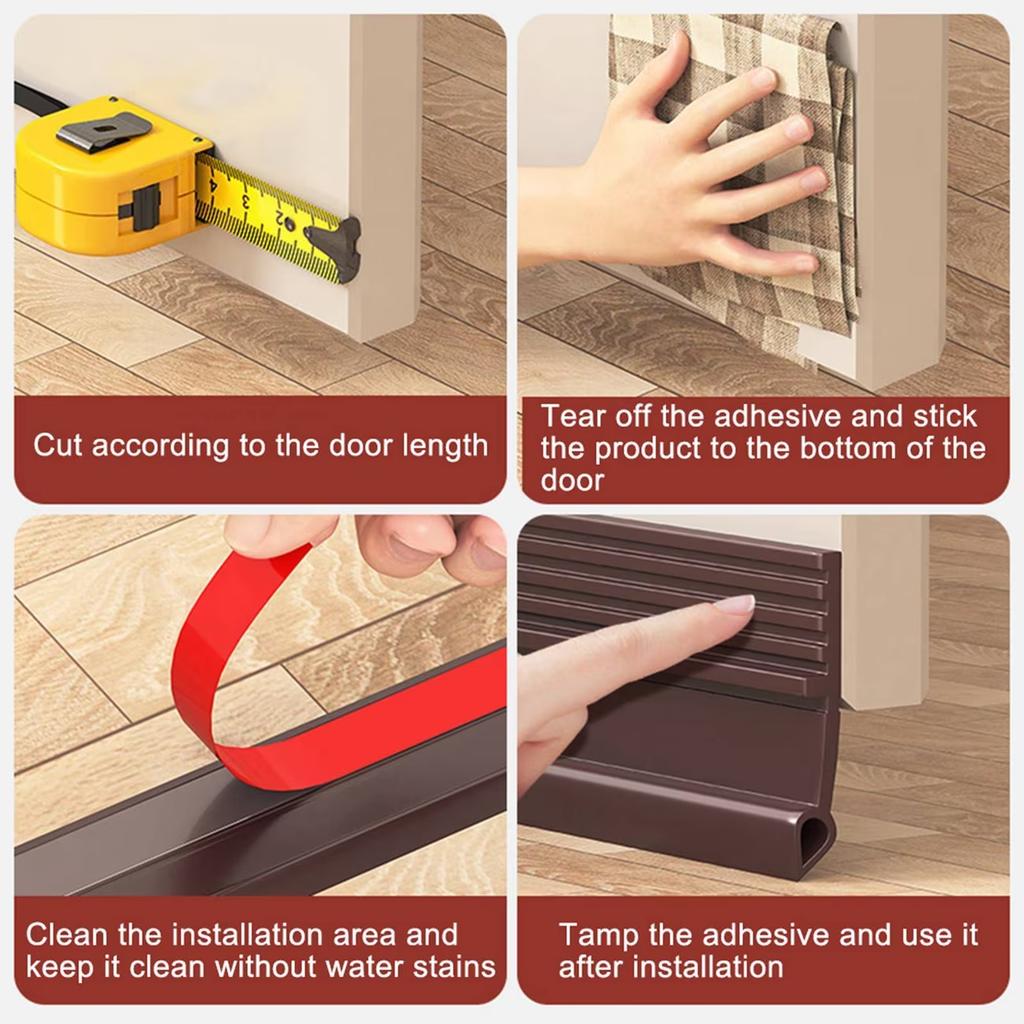 1PC 1m/39.37inch Self-Adhesive Windproof Door Bottom Seal Strip Double Dustproof Free-Cutting Under Door Weatherstrip