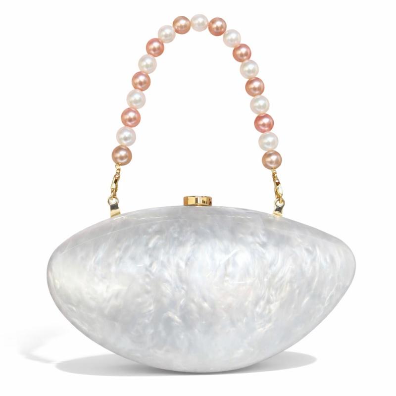 2026 Fashion Pearl Chain Goose Egg Shaped Handbag New Acrylic Irregular Shaped Mini Box Bag Handheld Party Clutch Purse
