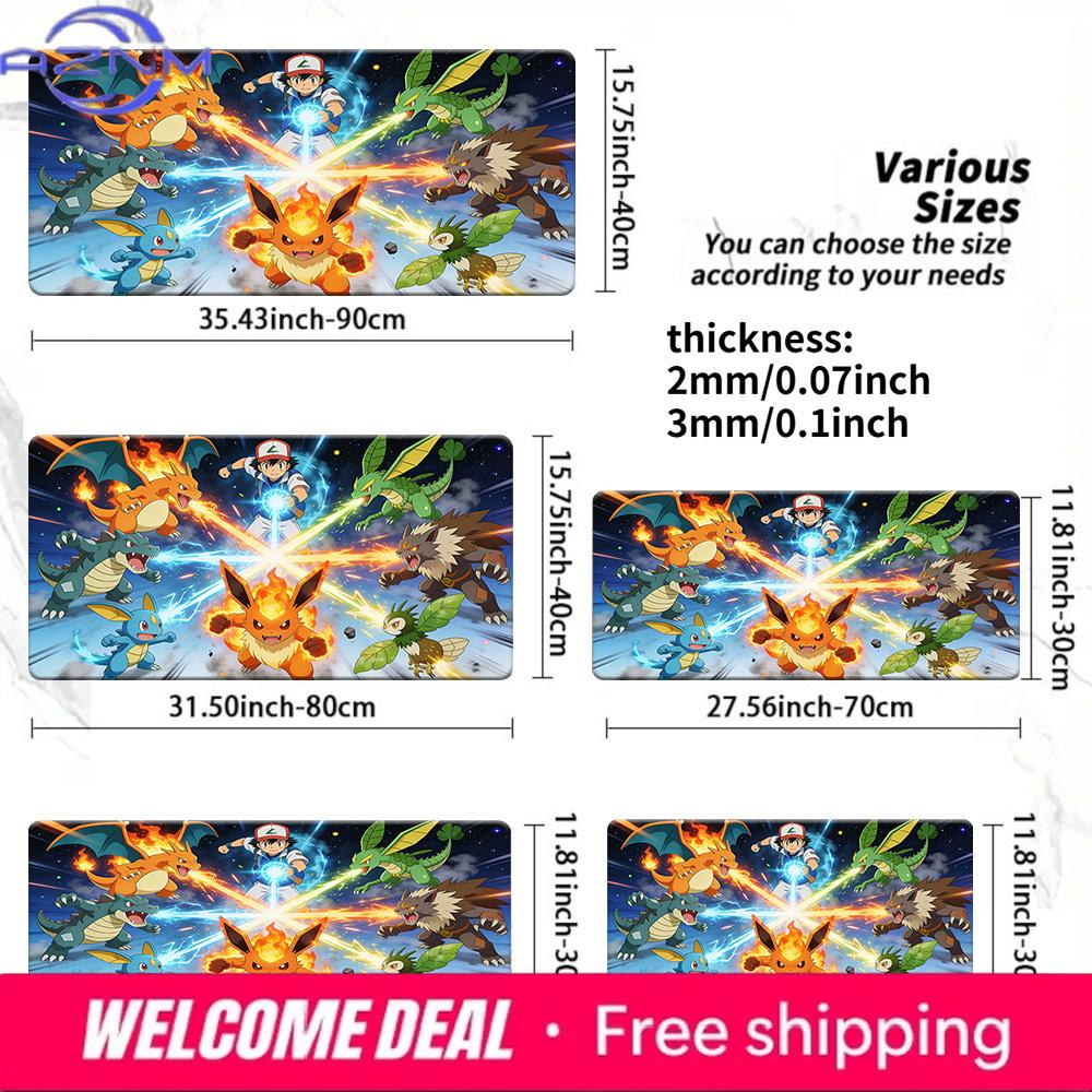 Pokemon Ash MultiType Starters Battle Gaming Mouse Pad NonSlip Desk Mat 30x80x0.2cm