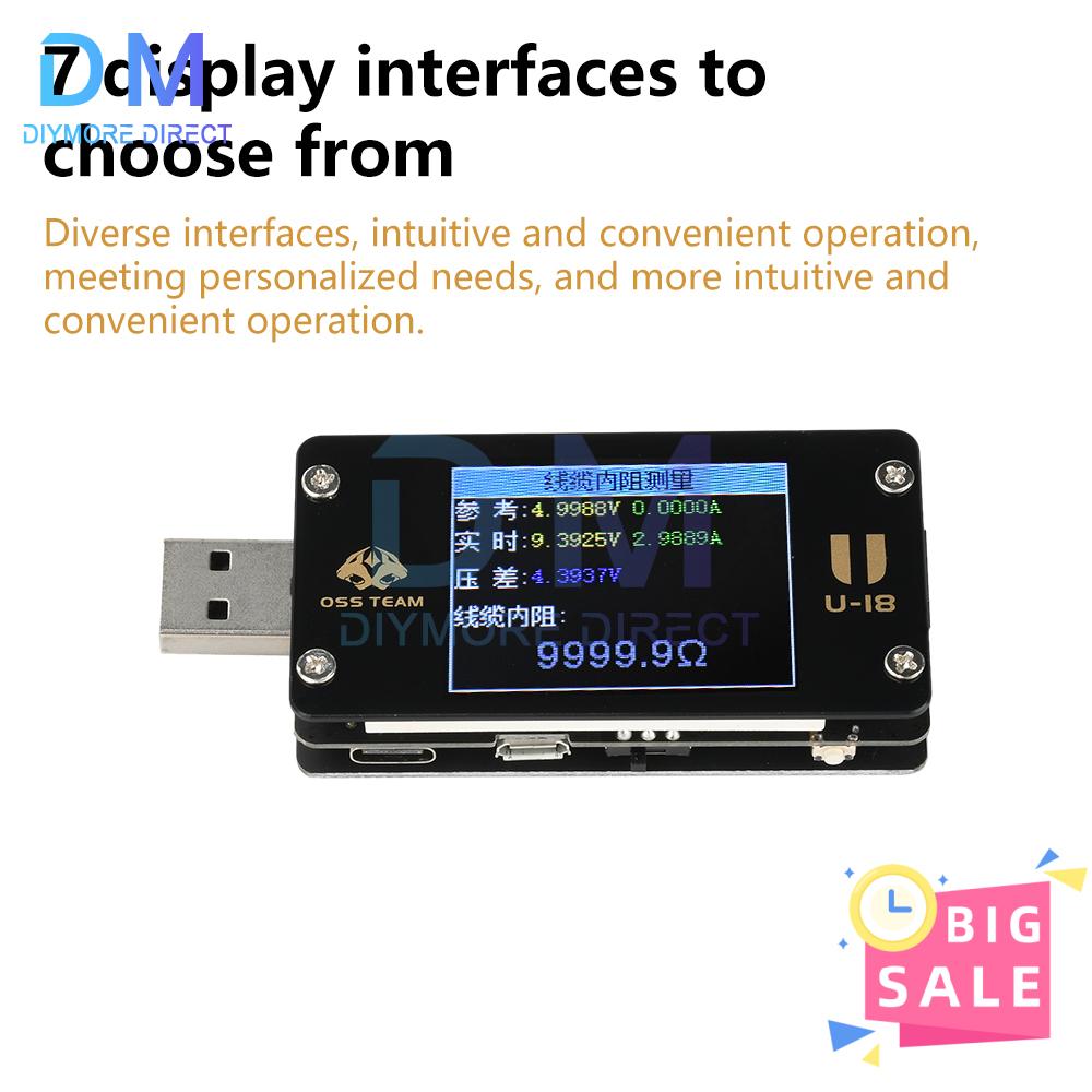 6.5A DC 4-25V 1.77-inch Multi-Function USB Voltage/Current Meter Power Tester QC/PD Protocol Simulator Fast Charging Tester