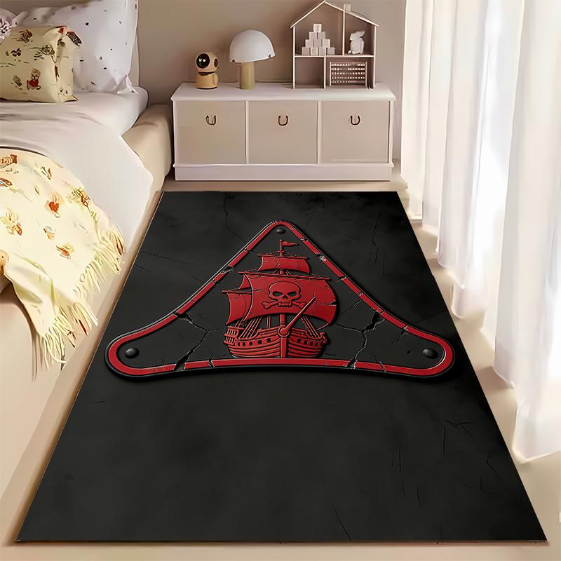 Pirate Ship Skull Design Black and Red Rug for Living Room Decor Suitable for use as an anti-slip for living room bedroom sofas