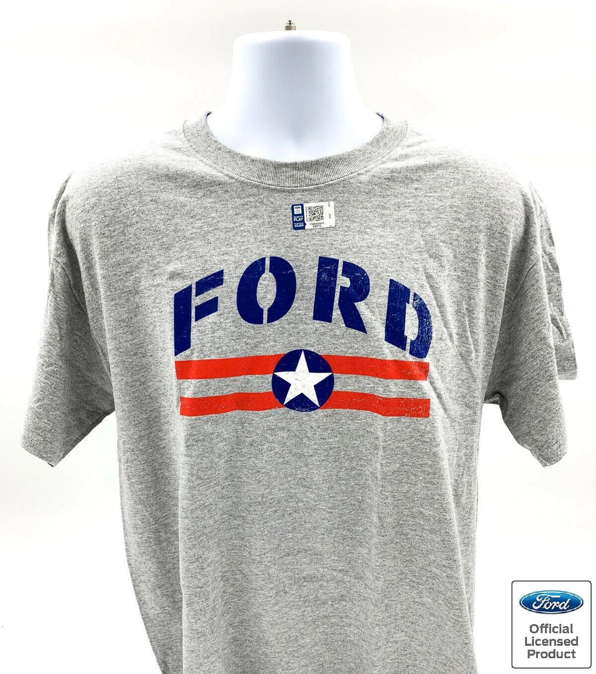 Ford T-Shirt - Gray w/ USA Star & Stripes &  Ford  Script Logo L