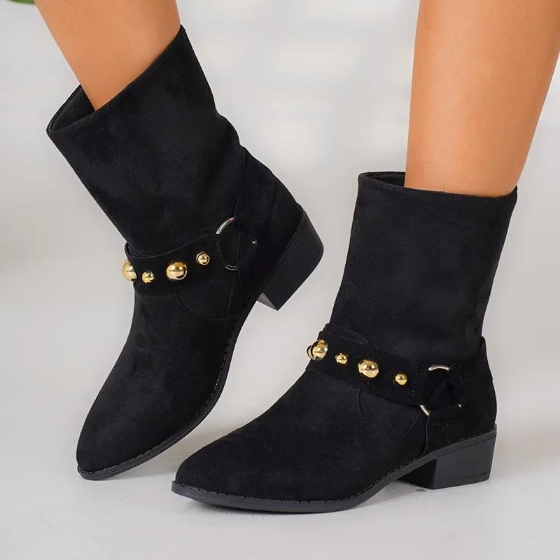 Fashion 2025 Trend Women Suede Chelsea Ankle Boots Chunky Shoes Winter New Fashion Walking Shoes Retro Fad Goth Pumps Dress Botas Mujer