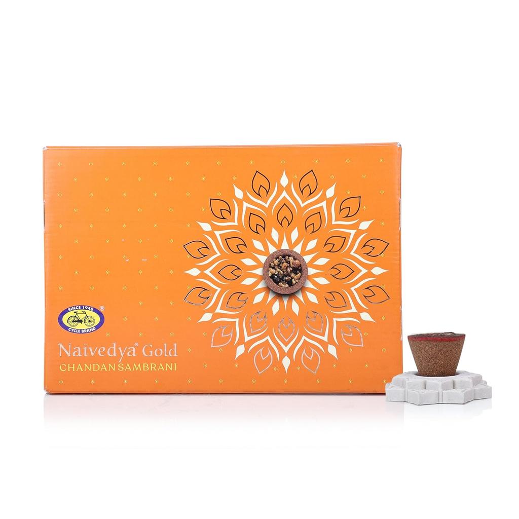 Cycle Pure Naivedya Gold Sandalwood Sambrani Dhoop Cups 18 Pcs Charcoal-Free Havan Rituals