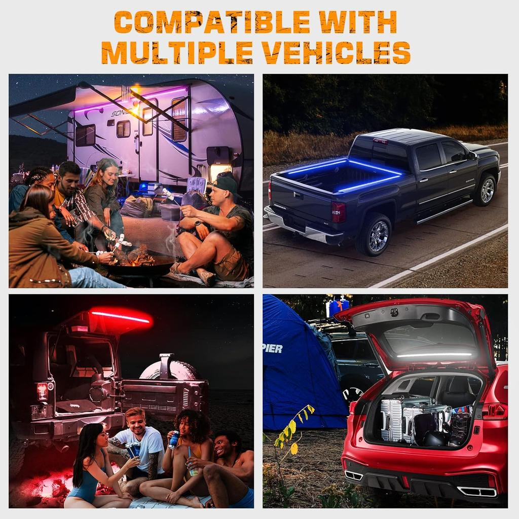 XRIDONSEN 40 Inch RGBW Rear Window Lift Gate Dome Light Strip Back Glass Tailgate Hatch Trunk Cargo Camping Light RF Wireless Remote Compatible With