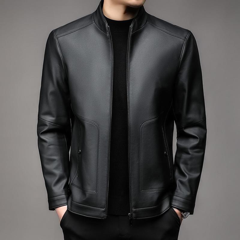 Men's Genuine Leather Jacket Men's Sheepskin Business Lapel Middle-aged Dad's Spring and Autumn New Leather Jacket