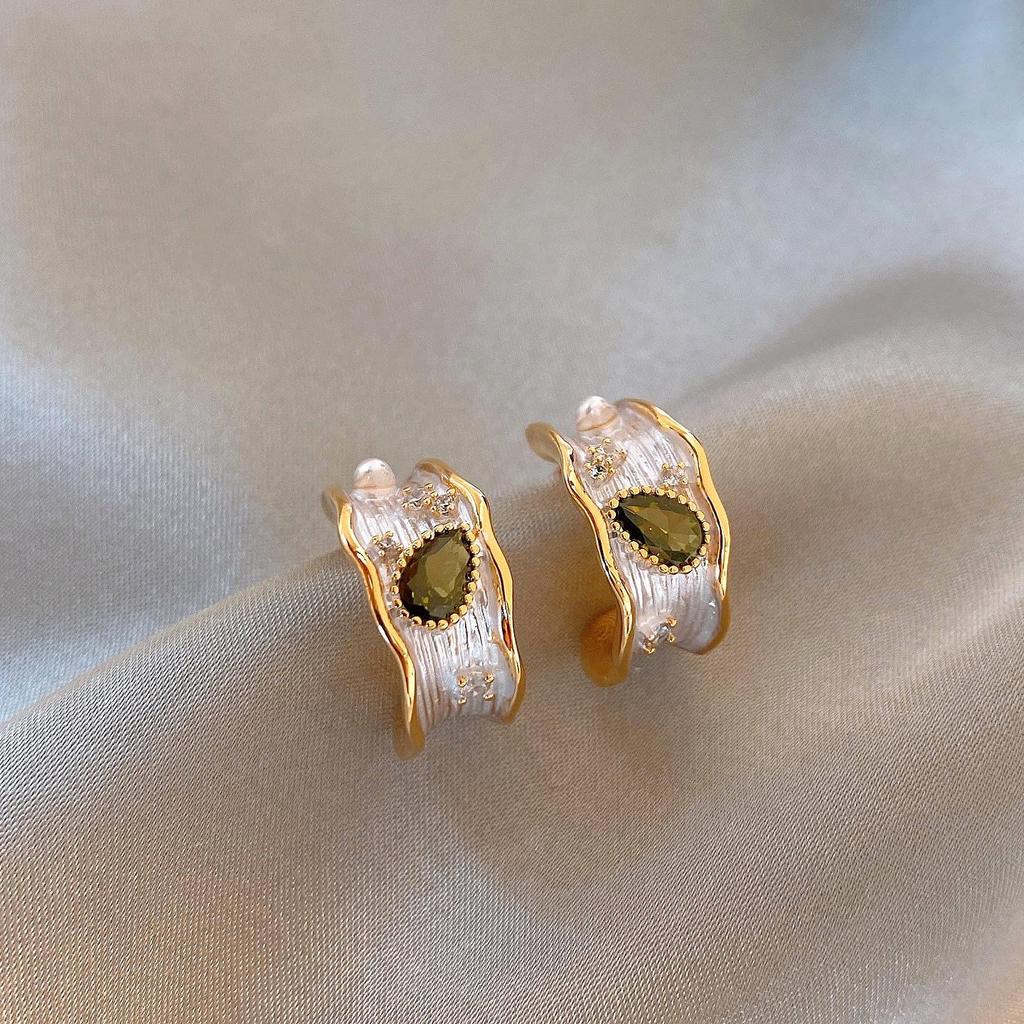 Rhinestone Tiger Eye Zircon Stud Earrings - Starry Brown Light Luxury High-End Design