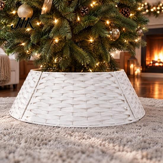 Christmas Tree Collar Handwoven Rattan Collar, Natural Brown Base Skirt, Decorative Indoor Ornament Wicker Stand Cover for Home Office Floor