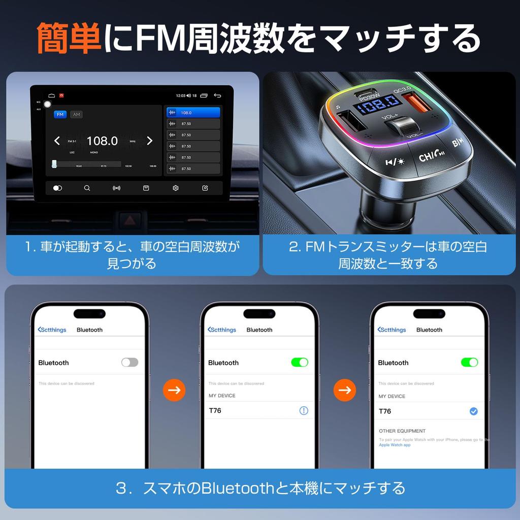 FM Transmitter, Bluetooth 5.3, Dual Microphone, Noise Reduction, Music Play Mode, Car Charger, 3