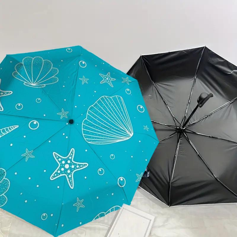 1pc Oceanic Seashells Starfish Pattern Umbrella with Plastic Handle,Suitable for All Seasons Home Travel Outdoor UmbrellaDD1797