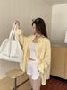 Korean Style Yellow Striped Long Sleeve Mid-Length Shirt Jacket for Women