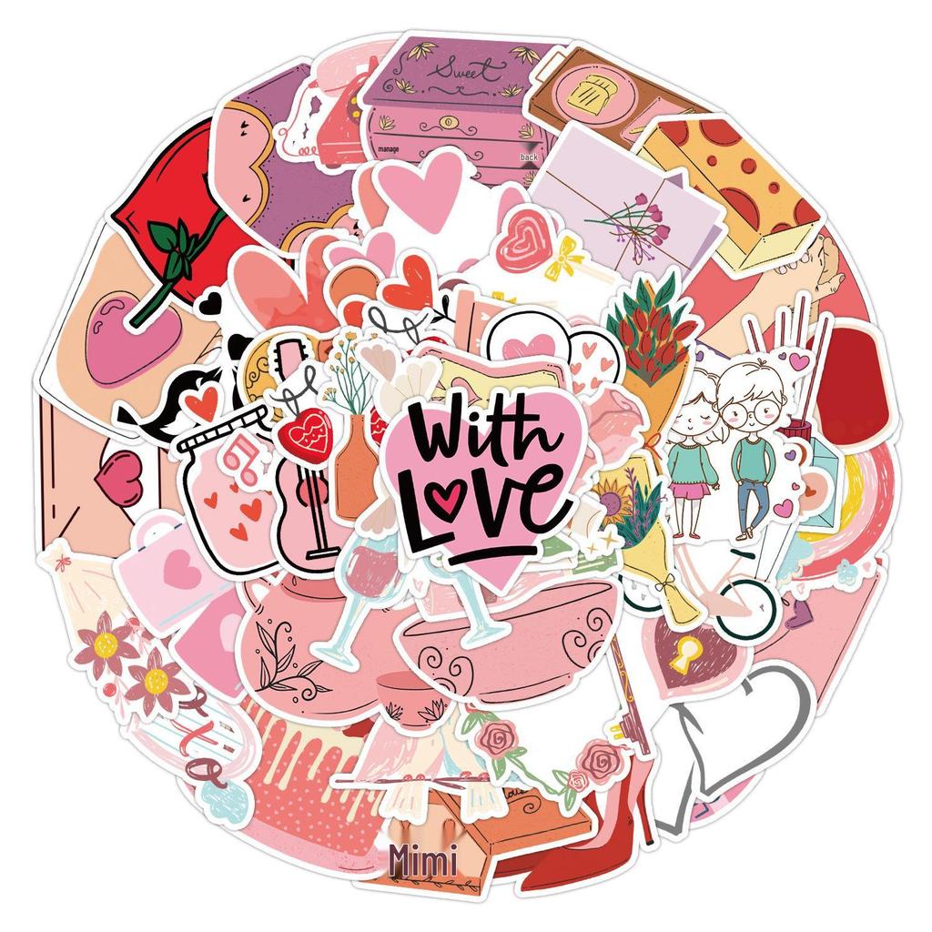 Valentine's Day Heart Graffiti Stickers: 50/100 Waterproof Decorative Stickers for Water Bottles & Computers