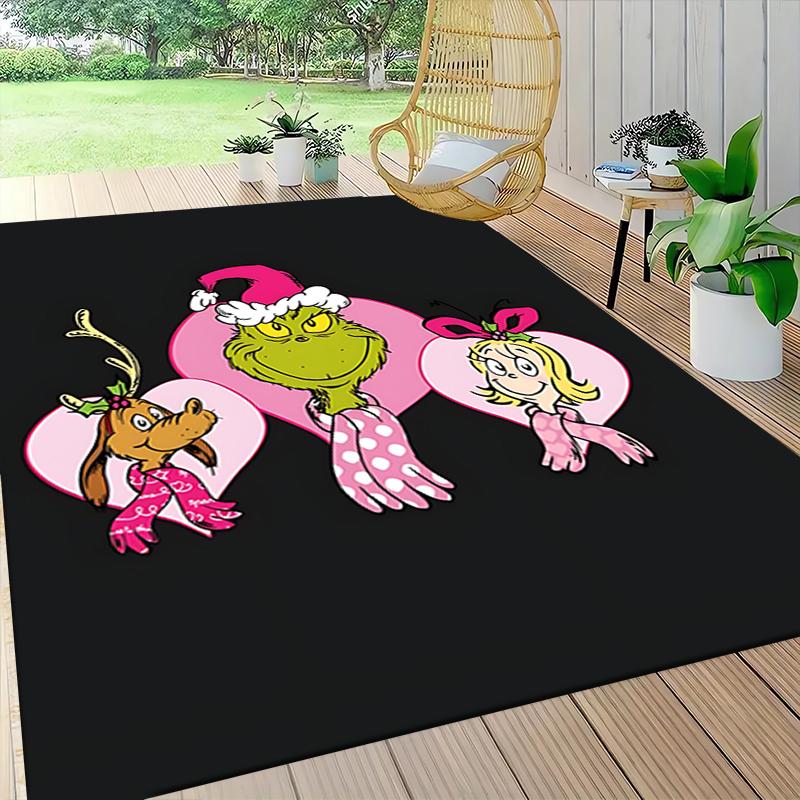 Grinch Freunde Teppich Teppich Weich Waschbar Rutschfest Zuhause Wohnzimmer Sofamatten Personalisierter Weihnachtsteppich