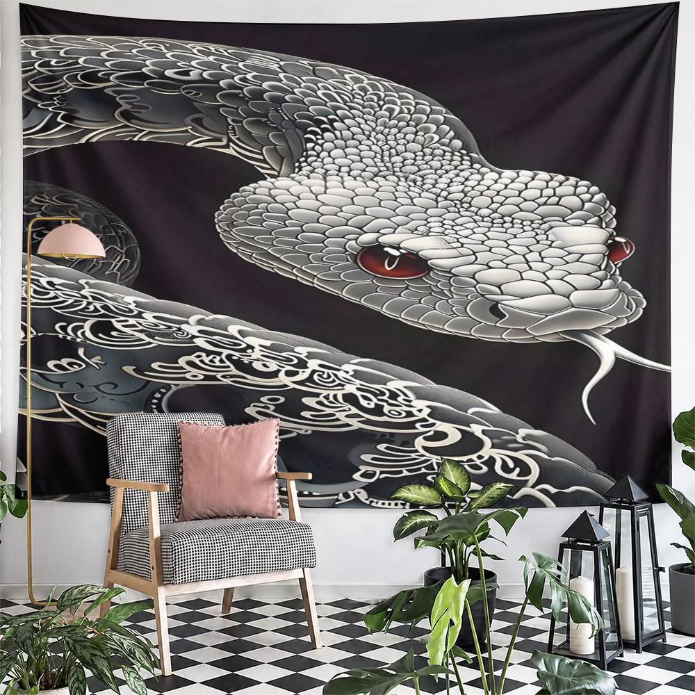 "Intricate Black and White Snake Design" Pattern Wall Hanging Tapestry Decorative Tapestry Home Decor for Bedroom and Living Room