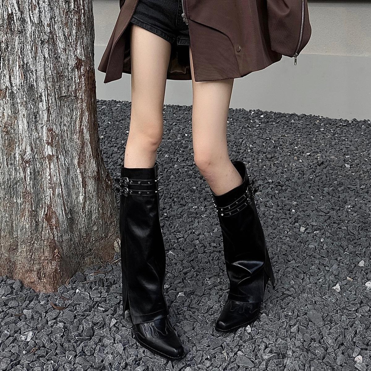 

Skinny Riveted Pants Boots 2025 Summer New Pointed Embroidered Western Cowboy Boots Retro Spice Girls Boots Women 40