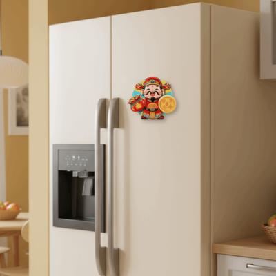 3D Rotating Refrigerator Magnets Traditional Cartoon Horse Year Fridge Magnets Handmade God of Wealth Lucky Magnetic Sticker