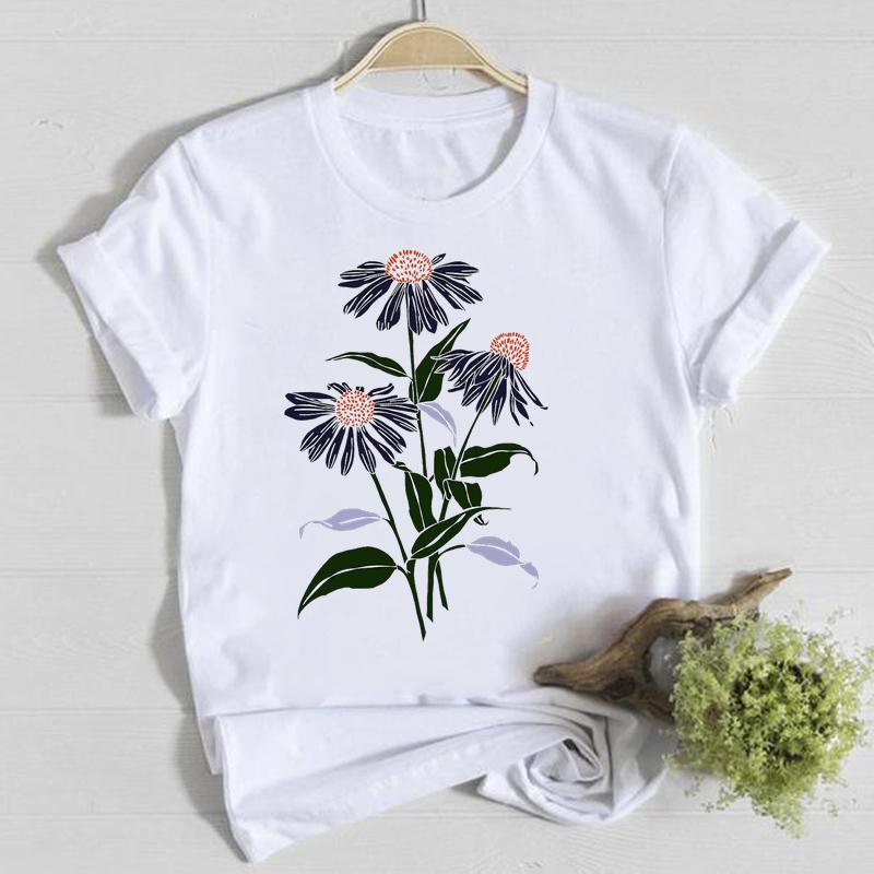 Blume Frühling Rundhals T-Shirt Top Shirt Damen Kleidung Mode T-Shirt Sommer Damen T Kurzarm Lässig Grafik T-Shirts