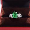 Imitation 7 * 9 Cultivation Emerald Ring Niche Personality Delicate Rectangular Green Zircon Ring