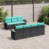 Garden Sofa Set with Cushions 8 pcs Black and Turquoise Poly Rattan