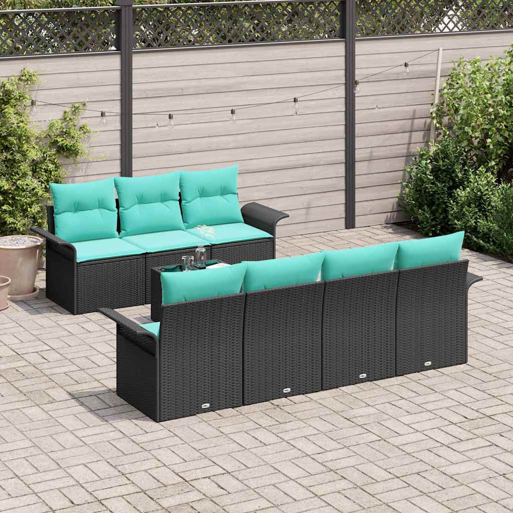 Garden Sofa Set with Cushions 8 pcs Black and Turquoise Poly Rattan