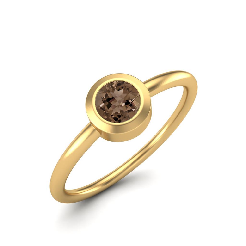 4mm Round Smoky Quartz 925 Sterling Silver Gold Vermeil Solitaire Bezel Set Women Wedding Ring