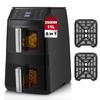 Double Chamber Hot Air  Fryer, 2500 W Vertical Double Stack Airfryer, 2 Chambers with Viewing Window, Space-Saving Design