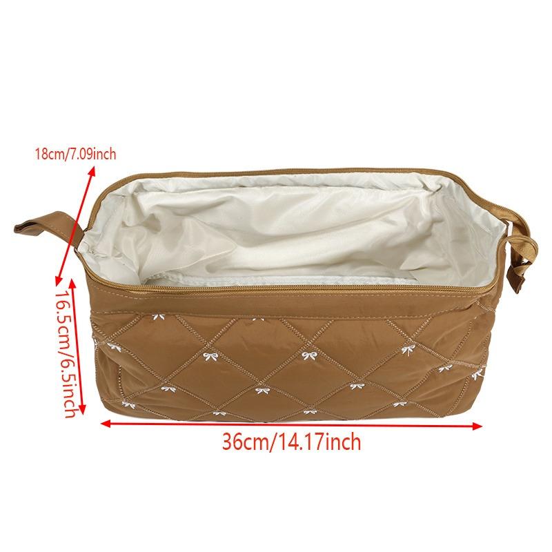 Hair Dryer Storage Bag For Travel Cute Bow Embroidery Quilted Hair Tools Waterproof Zipper Cosmetic Bags