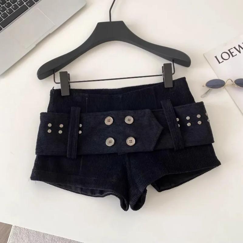 American Retro Style Belted Low Waist Corduroy Shorts Women's New Autumn Winter Sexy Spicy Casual Pants