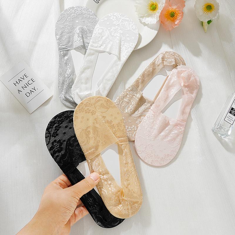 5 Pairs Women Sexy Lace Floral Socks Female Invisible Socks Boat Socks