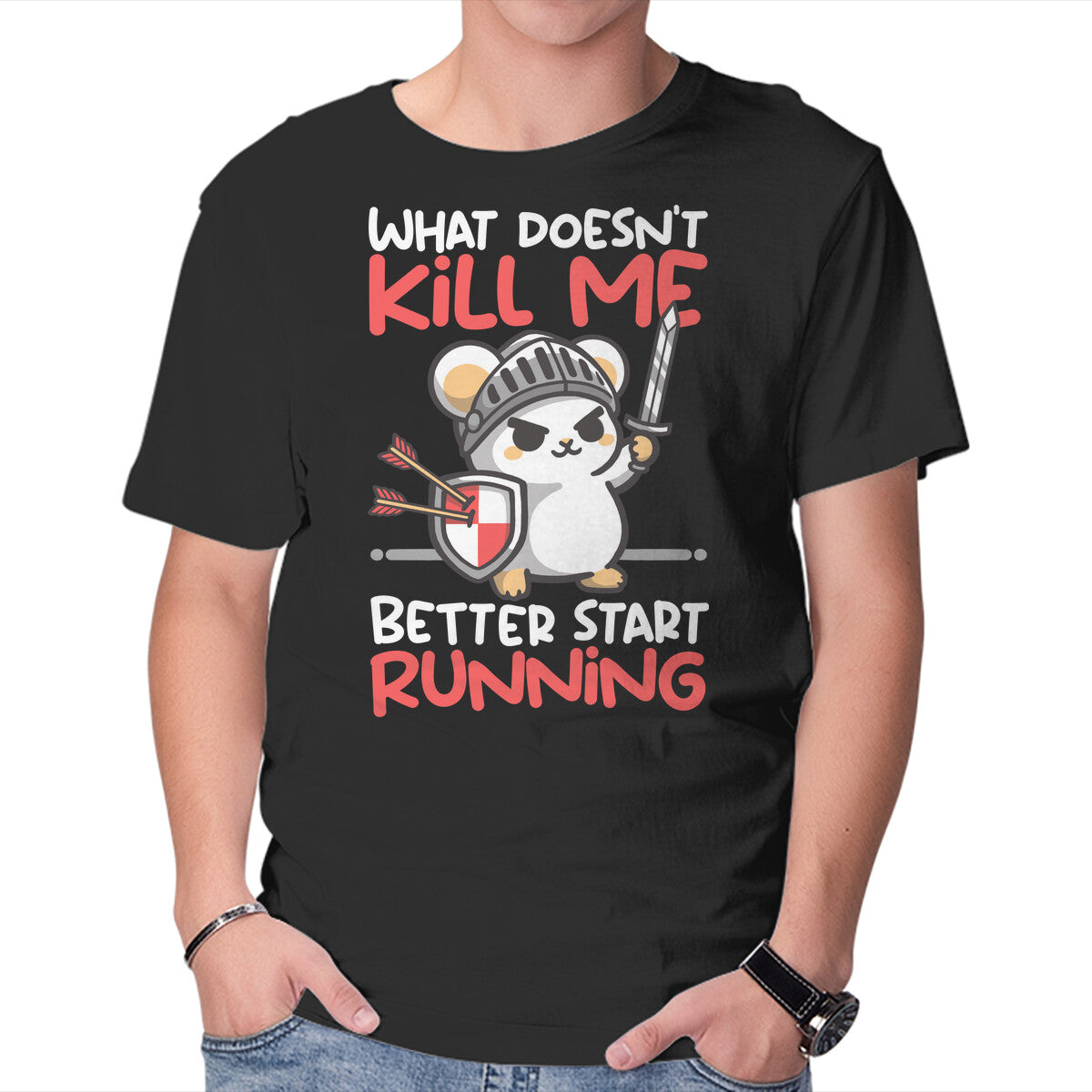 Unisex Crew Neck T-Shirt Knight Mouse Graphic Short Sleeve Casual Tee M
